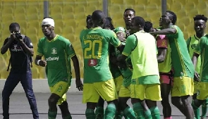 Aduana Stars players celebrating a goal