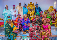 His Royal Majesty Oba Abdulsalami Amao Saka with guests at the palace on June 8