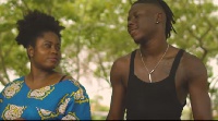 Ghanaian actress Lydia Forson (L) and dancehall artiste Stonebwoy (R)