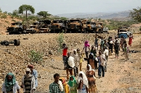 Villagers return from a market to Yechila town in south-central Tigray on July 10, 2021