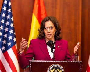 Kamala Harris with Akufo-Addo during a presser at the Jubilee House