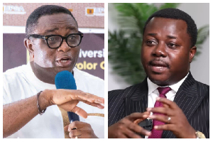 A photo collage of Elvis Afriyie Ankrah (L) and Rev John Ntim Fordjour (R)