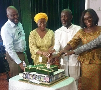 L - R: Ibrahim Mahama, Sophia Akuffo, Kofi Amoabeng, another join to cut the cake