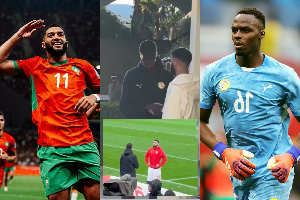 A photo of Ismaël Saibari and goalkeeper Edouard Mendy