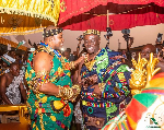 Ohempon Dr Yeboah Asiamah in a hanshake with Osagyefo Oseadeeyo Dr Agyemang Badu II