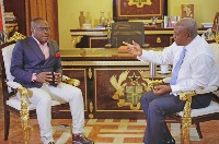 President Mahama clarifies an issue during the interview with Paul Adom Otchere