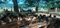 Some of the pupils studying under trees