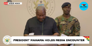 President John Dramani Mahama engaging with the press
