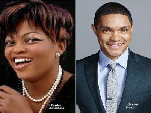 Funke Akindele and Trevor Noah