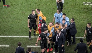 Uruguay players attacked referee