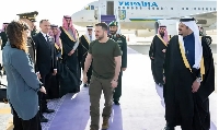 Ukrainian President Volodymyr Zelensky arrives in saudi Arabia