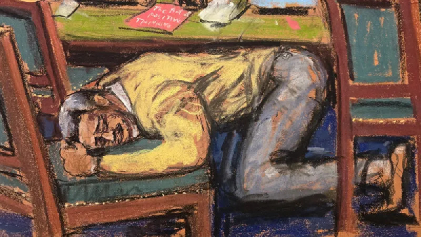 Diddy kneeling after the verdict was announced