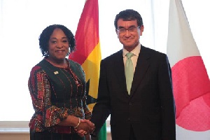 Ghana's Minister for Foreign Affairs, Shirley Ayorkor Botchwey and Japan's Taro Kono