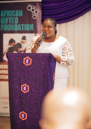 Headteacher, Ms. Gifty Ghansah, addressing the students