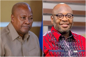 President John Dramani Mahama (L) has been asked to fire COCOBOD boss Dr Randy Abbey (R)