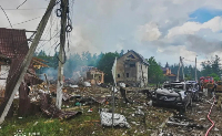 Rescue workers respond to a Russian strike