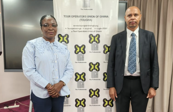 TOUGHA President, Yvonne Donkor (L) and Dominic Louis, Head of Sales, Air Tanzania Company (R)