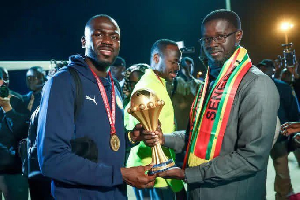 Captain Kalidou Koulibaly presents AFCON trophy to President of Senegal, Bassirou Diomaye Faye