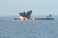 Cargo ship in flames after Houthi attack in Bab al-Mandeb strait