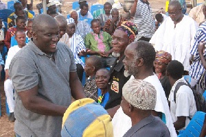 Anthony Abayifaa Karbo with residents of Lawra