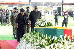 John Dramani Mahama with Lordina paying their last respect to Nana Konadu