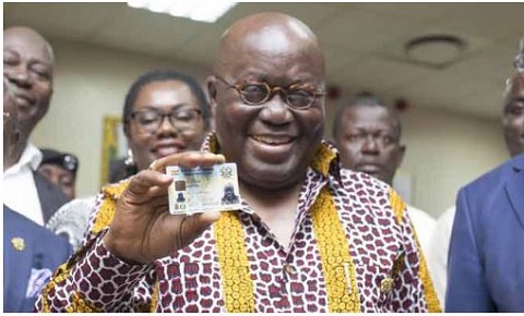 Nana Addo Dankwa Akufo-Addo, President of Ghana with his Ghana Card