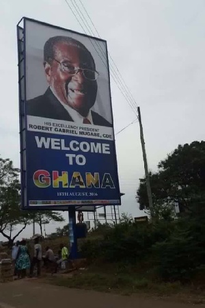 One of the billboards mounted in Accra to announce Mugabe