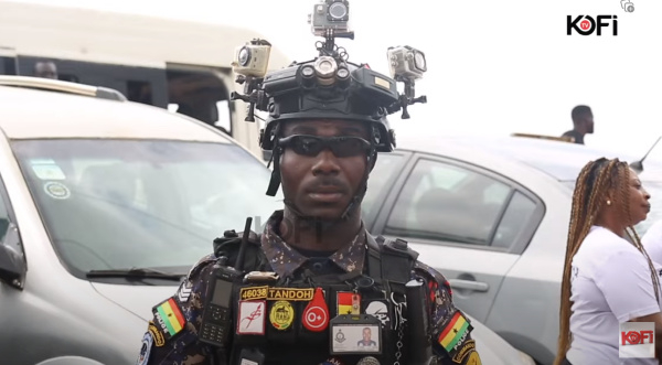 A police officer wearing a body camera
