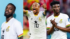 L-R: Inaki Williams, Andre Dede Ayew and Mohammed Kudus