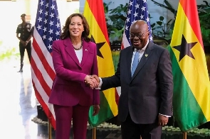 US Vice President, Kamala Harris shakes hands with Akufo-Addo