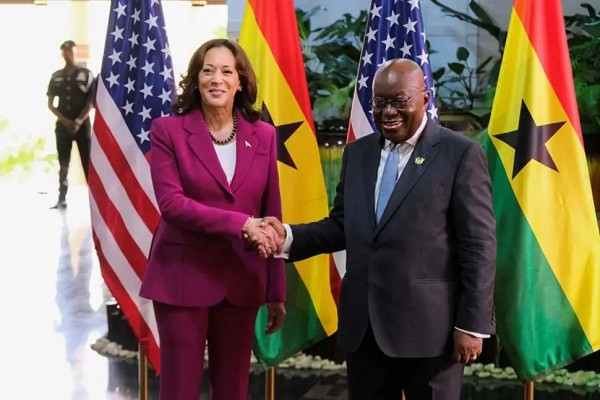 US Vice President, Kamala Harris shakes hands with Akufo-Addo
