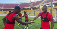 Ibrahim Sulemana and Jordan Ayew (right) during Black Stars training