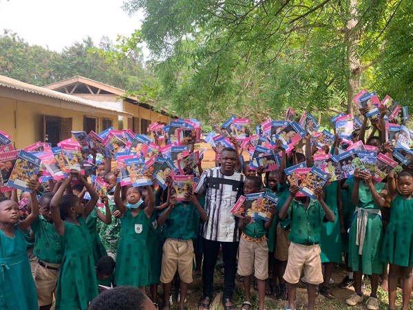 Ken Bannor donated exercise books to basic pupils of Klefe Demete EPC Primary School