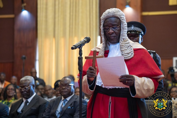 Justice Paul Baffoe-Bonnie during his swearing-in on Monday