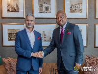 Foreign Affairs Minister Samuel Okudzeto Ablakwa (R) and Dr Subrahmanyam Jaishanka
