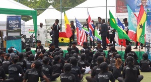Students celebrating the life of Kofi Annan in a choreography
