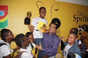 Shifa Amankwa-Gabbey celebrating her win at the 2018 National Spelling Bee Championship
