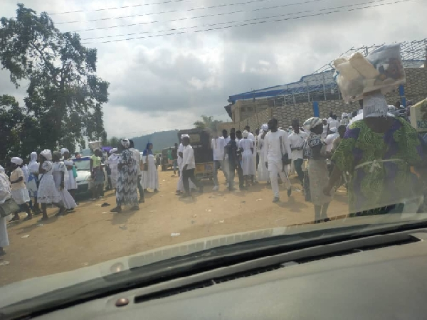 Members of the Second Chance Church blocking the road