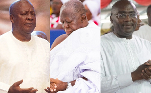 L-R: President Mahama, Otumfuo and Dr Bawumia attended church during the festive season
