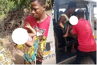The little boy being aided to enter a public transport because there was no ambulance