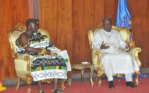 President John Dramani Mahama with Asantehene Otumfuo Osei Tutu II
