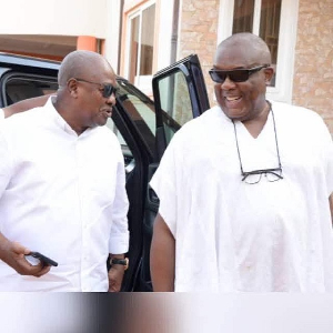 President Mahama (L) with the newly-appointed Ghana's Ambassador to UK, Victor Emmanuel Smith (R)