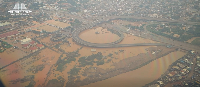 An aerial view of widespread flooding in Accra after intense rains