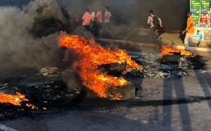 Tyres were set ablaze to protest against deaths on the Adenta-Madina highway