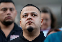 Kilmar Abrego Garcia attends an event with supporters, as he appears for a check-in at the ICE field
