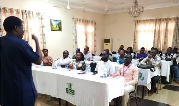 Professor Justice Nyigmah Bawole speaking at a regulatory advocacy engagement at Techiman