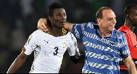 Ghana's Asamoah Gyan and Coach Avram Grant