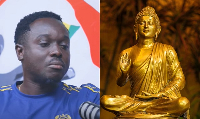 L-R: Jospeh Baah and a Buddhist art
