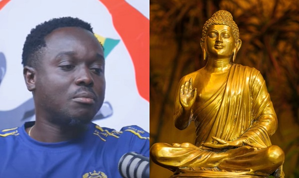 L-R: Jospeh Baah and a Buddhist art