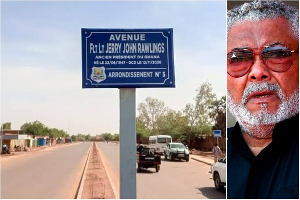 The road named after the late Jerry John Rawlings (L) in Burkina Faso